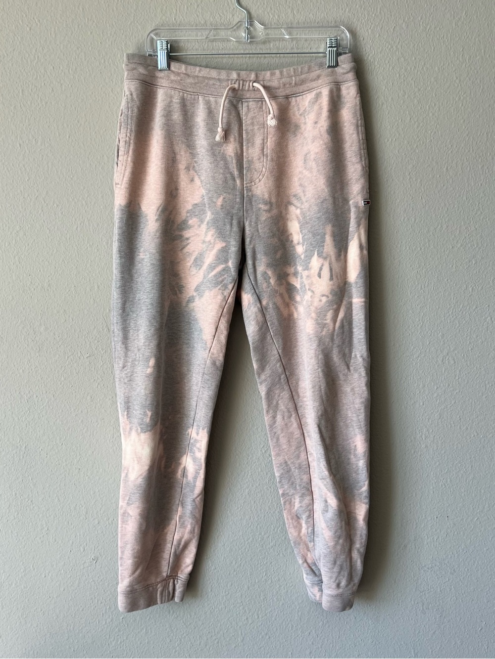 Tommy Jeans Acid Wash Bleach Tie Dye Fleece Jogger Sweatpants Grey Pink Medium